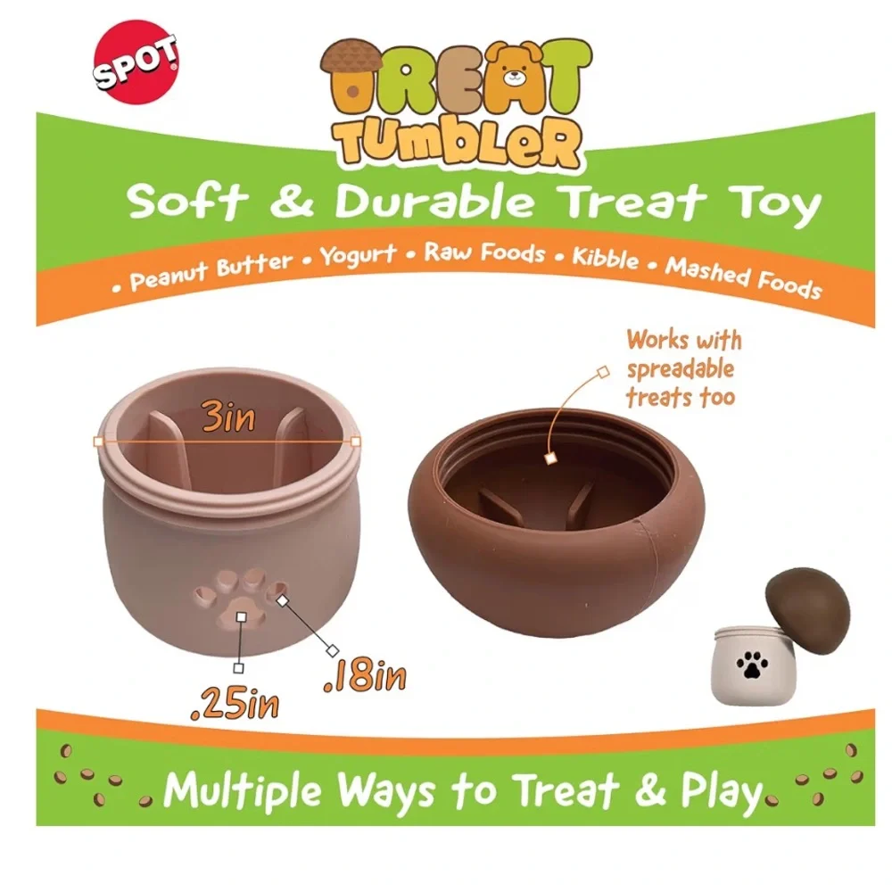 SPOT Treat Tumbler Mushroom Freezable & Fillable Treat Dispensing Dog Toy, NWT